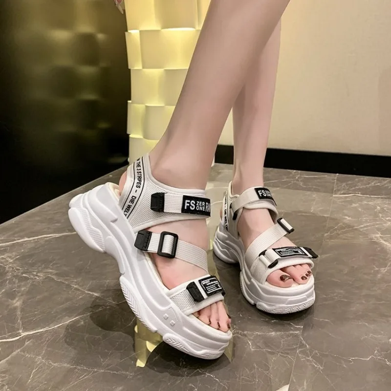 Aphixta 2024 New Summer Hook & Loop Platform Sandals Women Beach Cool 3cm Heel Shoes Letters Slides Plus Size