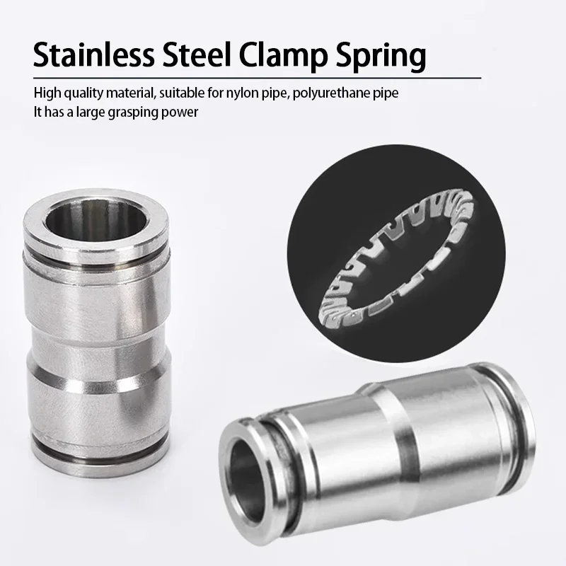 50Pcs 304 Stainless Steel PU PG Pneumatic Fitting 4mm 6mm 8mm 10mm 12mm 14mm 16mm Outer Diameter Quick Connector Release Trachea