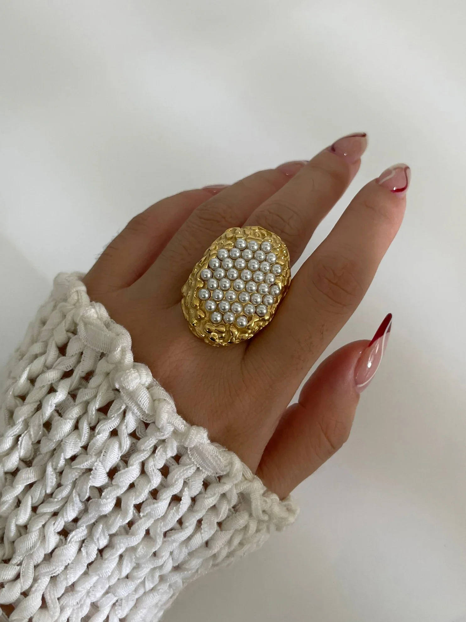 

Peri'sbox Fashion 18K Gold Plated Imitation Pearl Wide Open Rings for Women Oval Irregular Design Statement Jewelry Anti-Tarnish