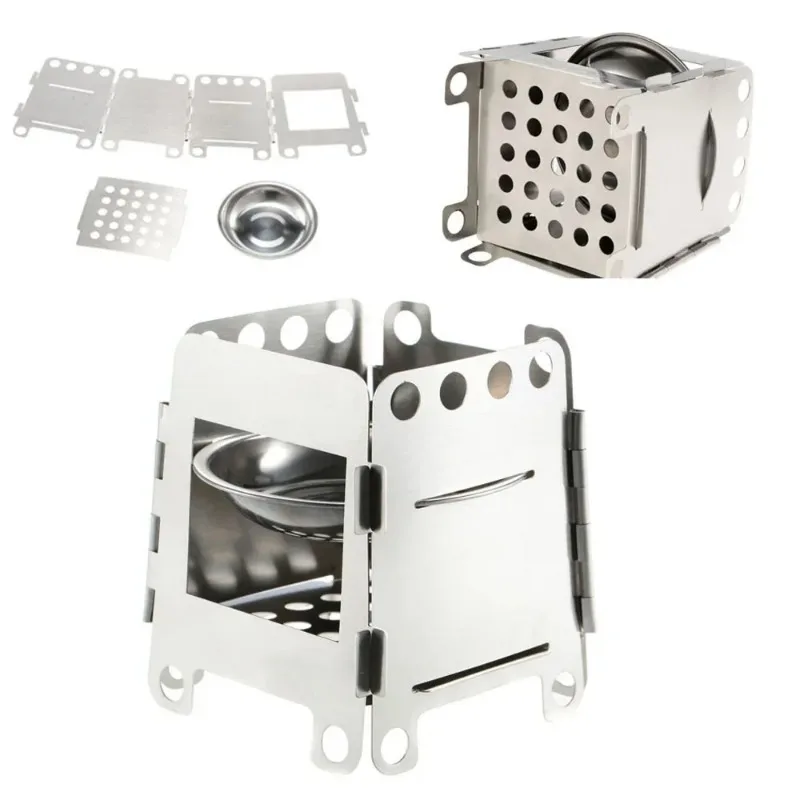 Stainless Steel Stove Portable Ultralight Mini Grill Compact Outdoor Camping Folding Cookware Picnic Survival Firewood Burner