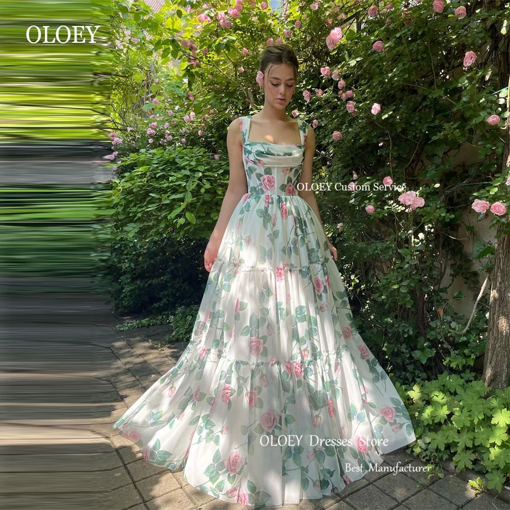 OLOEY-vestido de noche de gasa con estampado para mujer, traje de fiesta Formal con tirantes, escalonados, longitud hasta el suelo, 2023