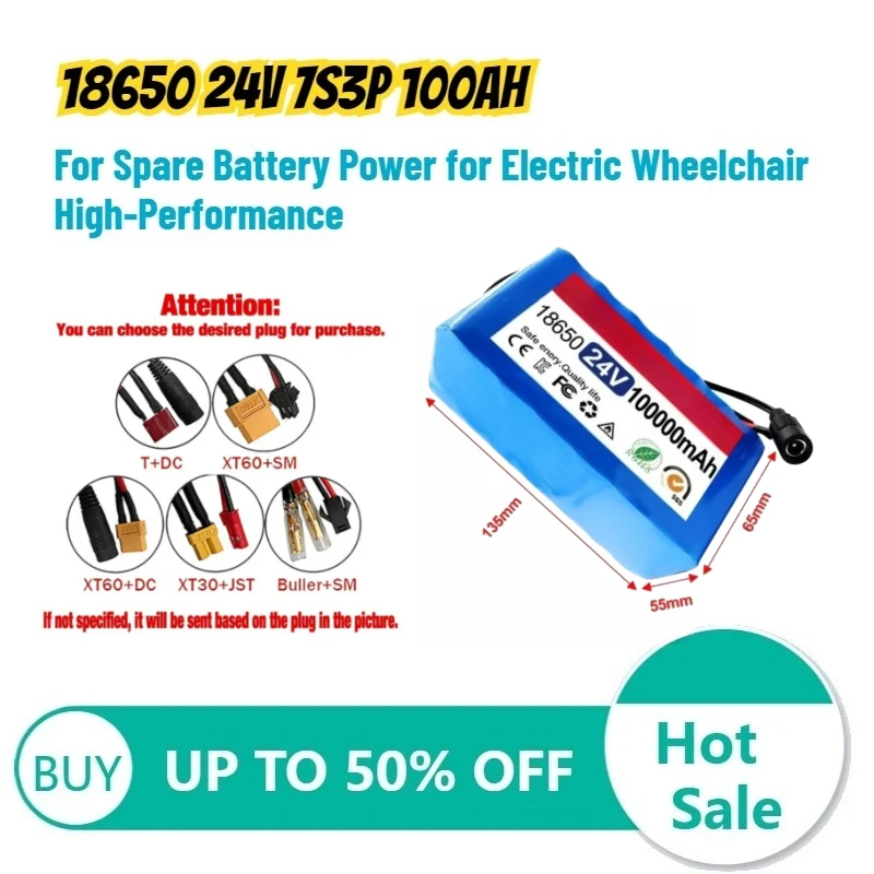 

Литиевая батарея 18650 24В 7S3P 100Ач для запасного источника питания электрических инвалидных колясок, высокопроизводительная, высококачественная