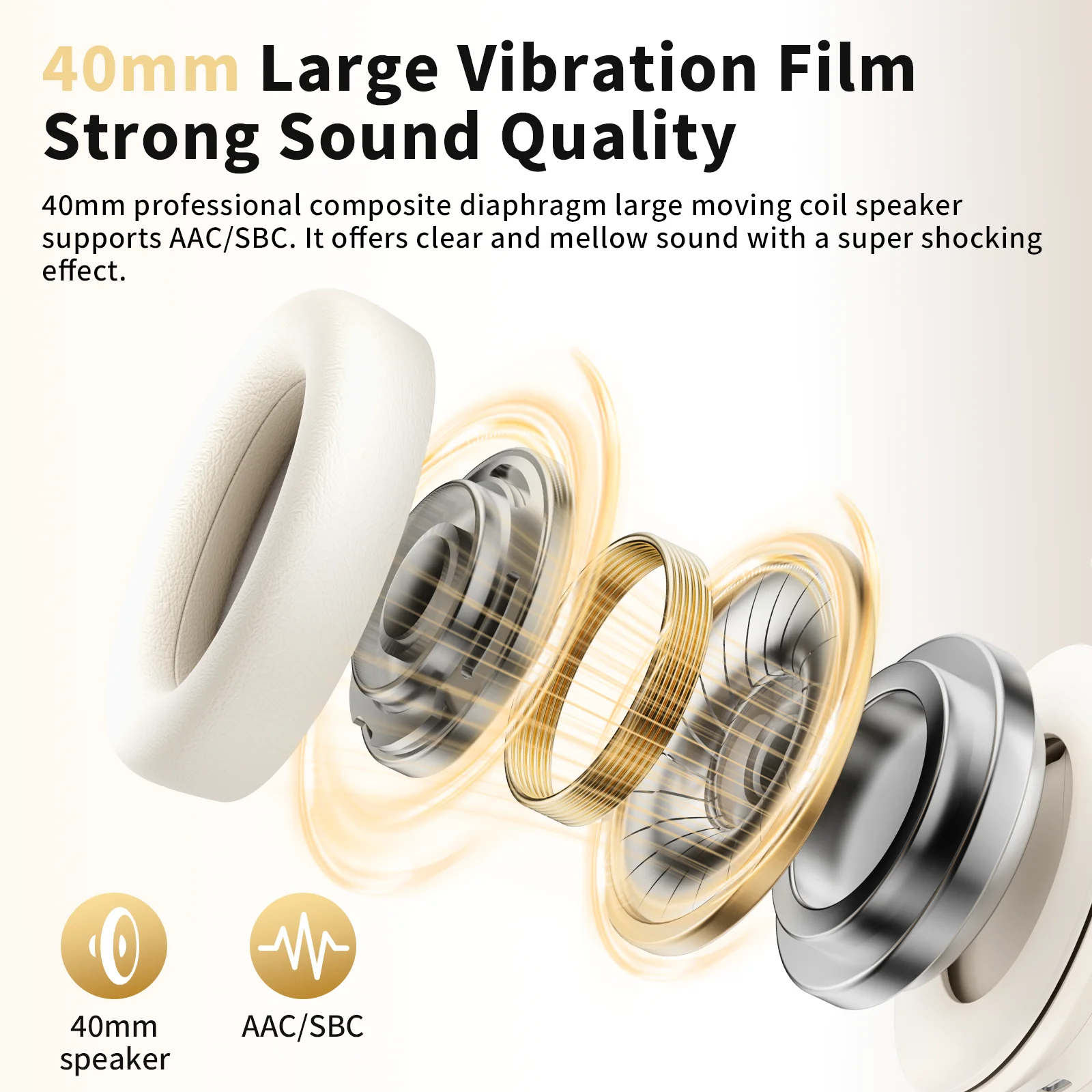 Sansui ANC Bluetooth 5.4 Earphones -50dB Active Noise Canceling Headset Wireless Over-Ear Headphone with External Microphone