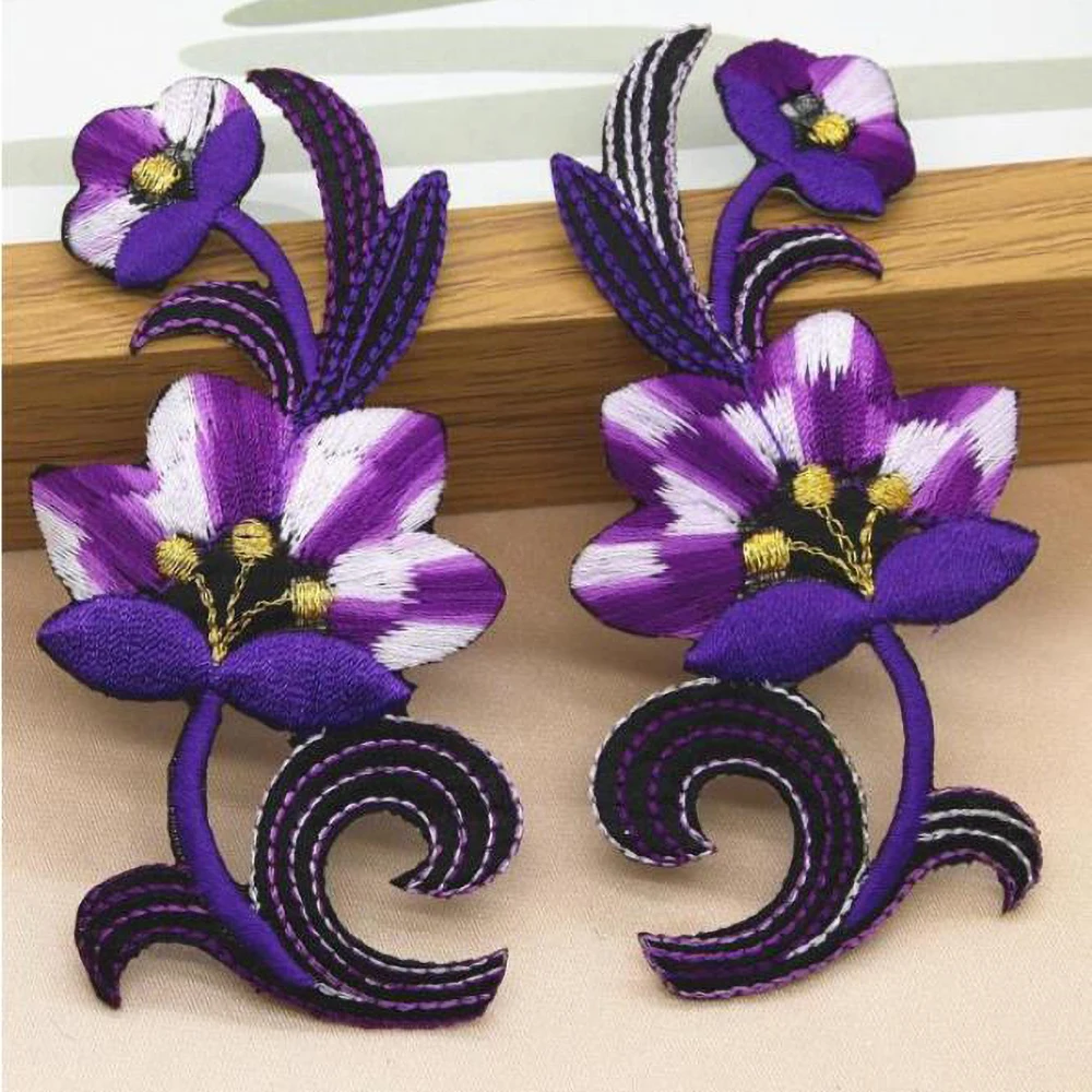 1 Pair Embroidery Motif Venise Lace Patch Applique Trim Iron On Lady Dress Decoration 9.7*4.6cm