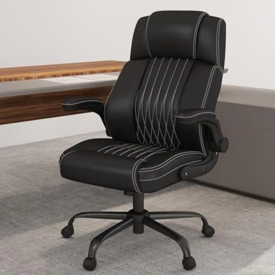 Ergonomic Executive Office Chair for Home Work Use, High Back PU Leather Desk Chair in Black with Flip-Up Armrests, Adjustable