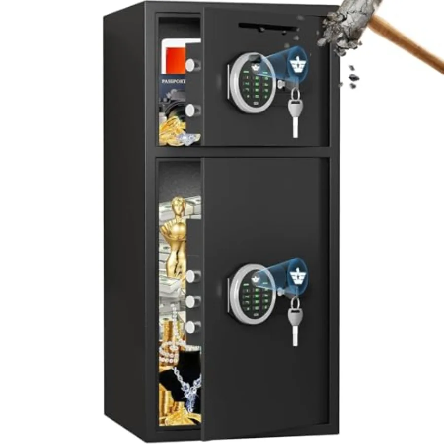 Home safe for money and valuables: 6.0 cu ft fireproof waterproof steel security box with mute function, LED light, digital key