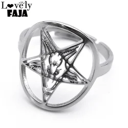 Satan Goat Amulet Lucifer Talisman Baphomet Ring Stainless Steel Women Goth Pagan Pentagram Men Satan Gothic Jewerly R29S03