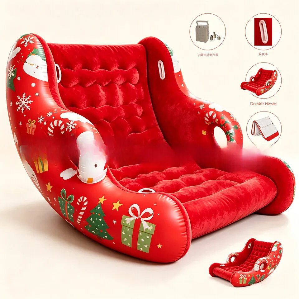 Da Niu Modern Flocking Kids Inflatable Foldable Anti-Rollover PVC Recliner Sofa Living Room Bedroom Outdoor Backyard Play