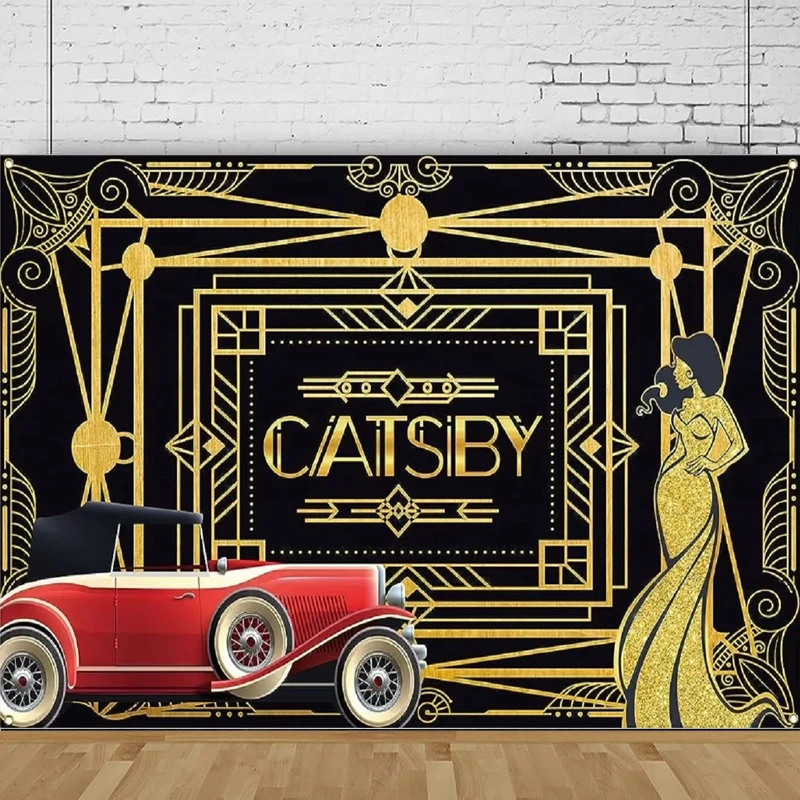 

Фон для фотосъемки «Великий Гэтсби»: золотой, черный, с блестками, ретро-баннер в стиле 1920-х годов, декор для вечеринки в честь дня рождения, фон для украшения интерьера