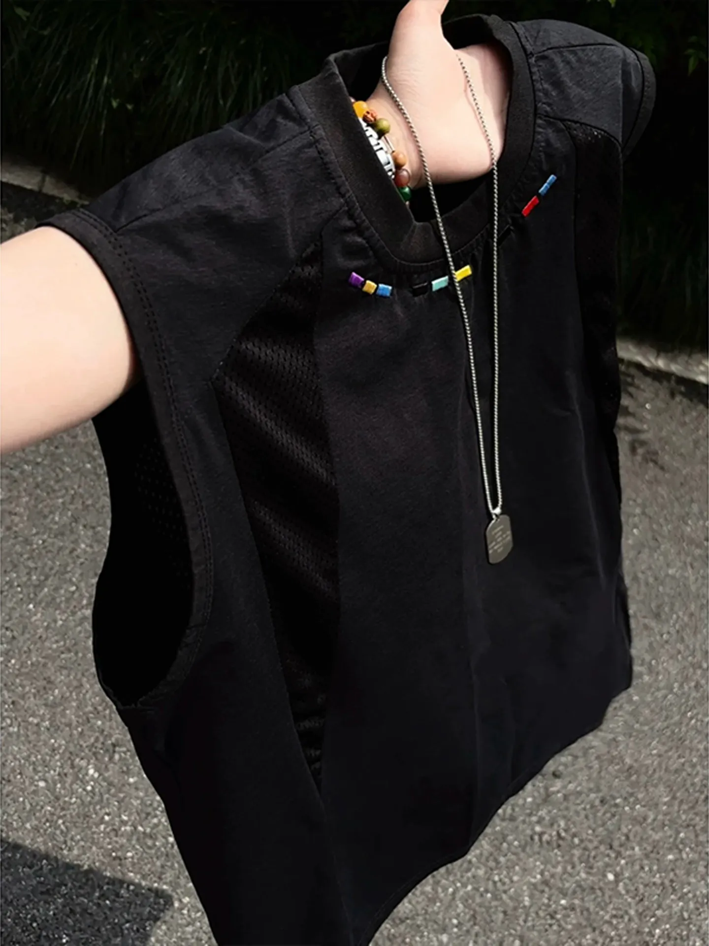 Men's Breathable Mesh Eyelike Sleeveless Sweat Vest Cool Quick Dry White T-Shirt Training Fitness Sports Shoulder Pad