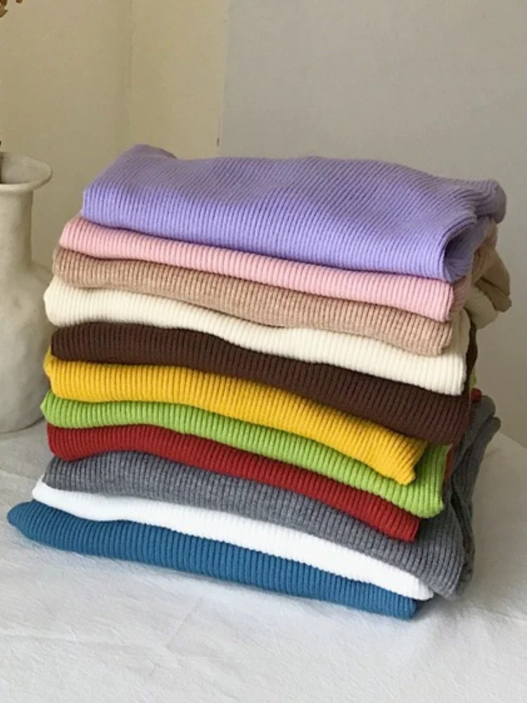 Top coreani in maglia basic tinta unita autunno inverno maglione dolcevita donna pullover Harajuku vintage maglione chic elegante elastico sottile