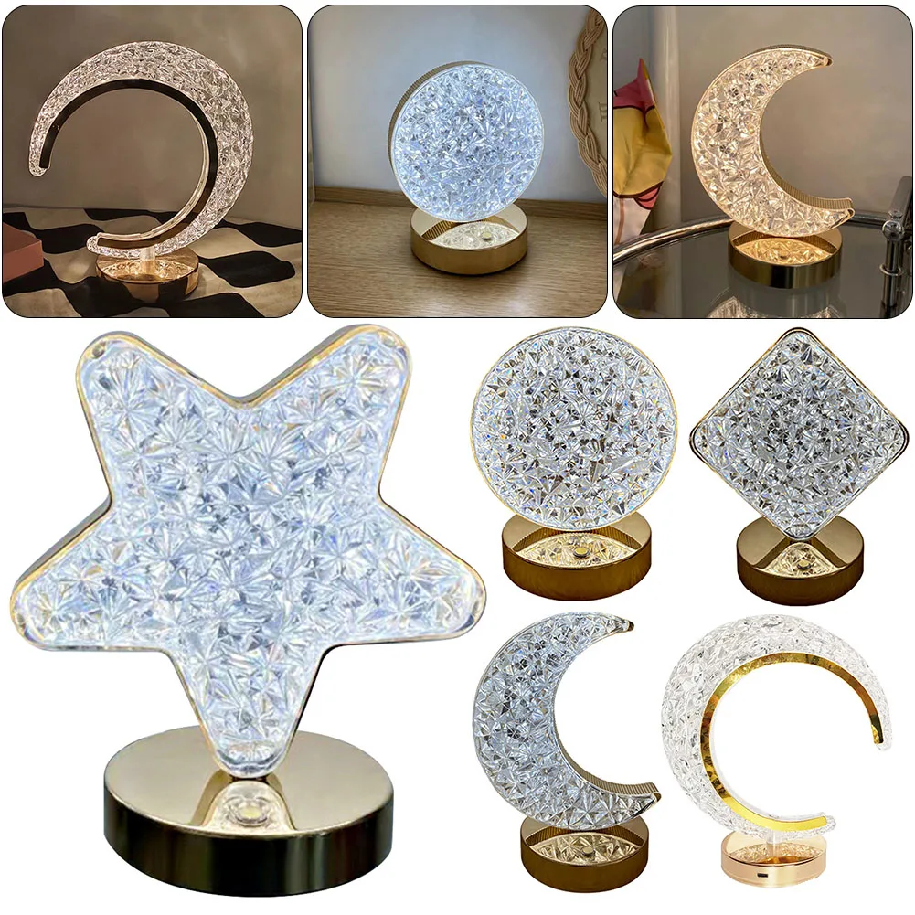 Dimmable Desktop Light Star Moon Round Square Novelty Nightstand Light USB Charging 3 Colors Light Birthday Gift for Friends
