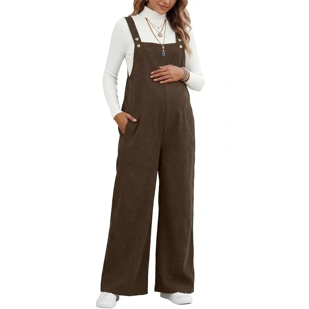 Maternity jumpsuit corduroy with pocket jumpsuit autumn women's casual versatile belly support maternity wear
