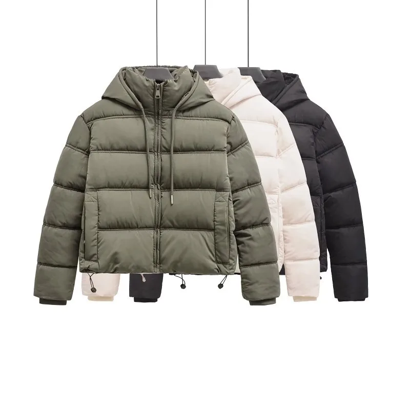 Traf zr casaco com capuz para mulheres casacos acolchoados sólido recortado parka de neve elegante casaco feminino de luxo quente casacos de inverno