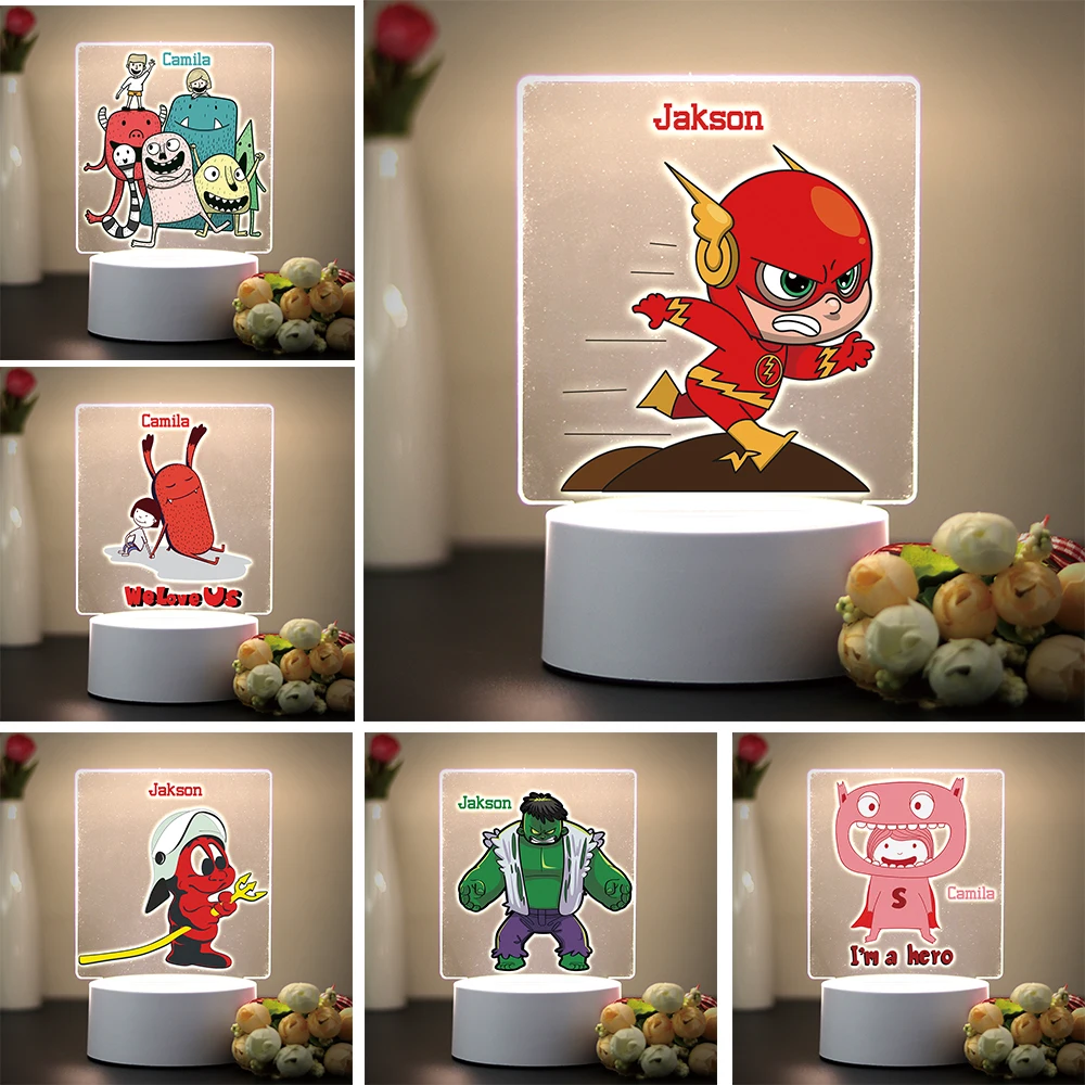 Populared Cute Cartoon Comics Anime Character Csutom Name LED Night Light As Home Table Lamp For Kids Children's Birtjday Gift