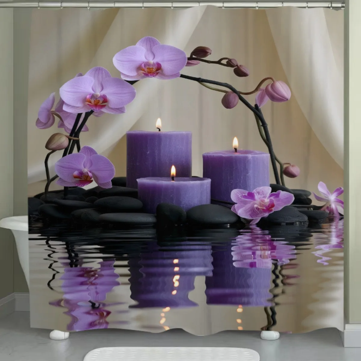 

Душевая штора с изображением фиолетовой орхидеи, эффект водной ряби, декор для спа, тихие занавески для ванной для расслабляющей домашней атмосферы