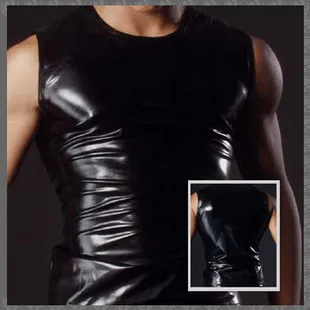 Glossy Faux Leather Men's Vest Stage Performance Nightclub Patent Leather Tank Imitation Leather Gays Sexy Tight Fitting Top Tee