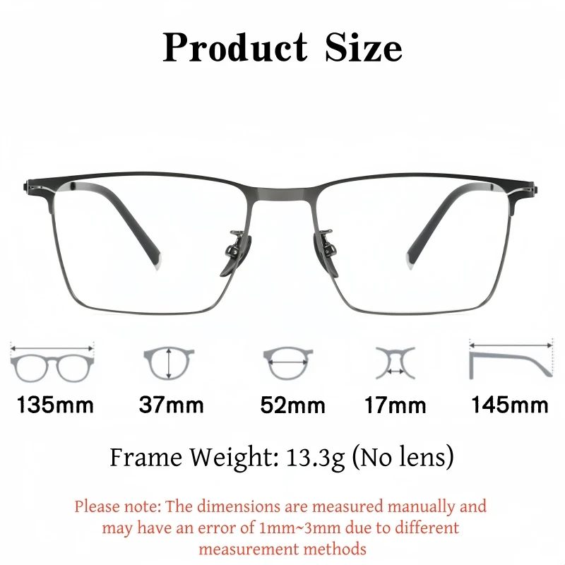 YIMARUILI New Business Square Men's Optical Prescription Eyeglasses Fashion Comfortable Design Small Size Formula Glasses B9886X