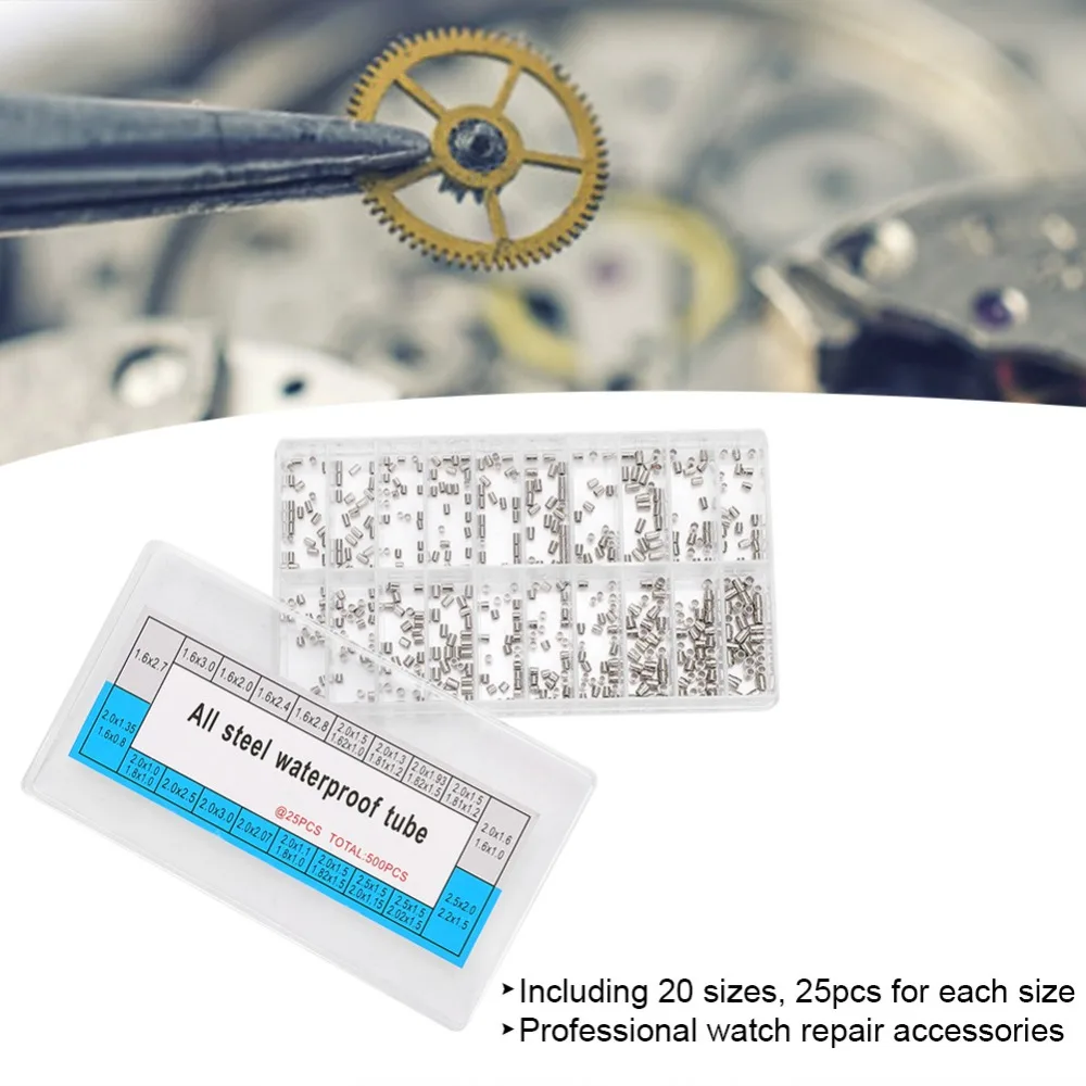 Metal Watch Stem Tube Set Silver 12*6.9cm 20 Grid Boxed Watch Bushings Watch Stem Bushing Kit Watchmaker daily repair service