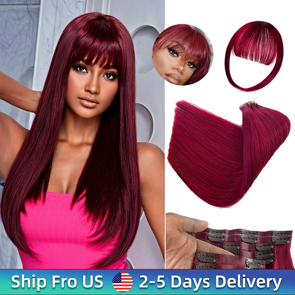 

30 дюймов 99J бордовый красный прямой зажим для наращивания волос человеческие волосы 16A 100% натуральные человеческие волосы Remy 140 г 10 шт./компл. для женщин