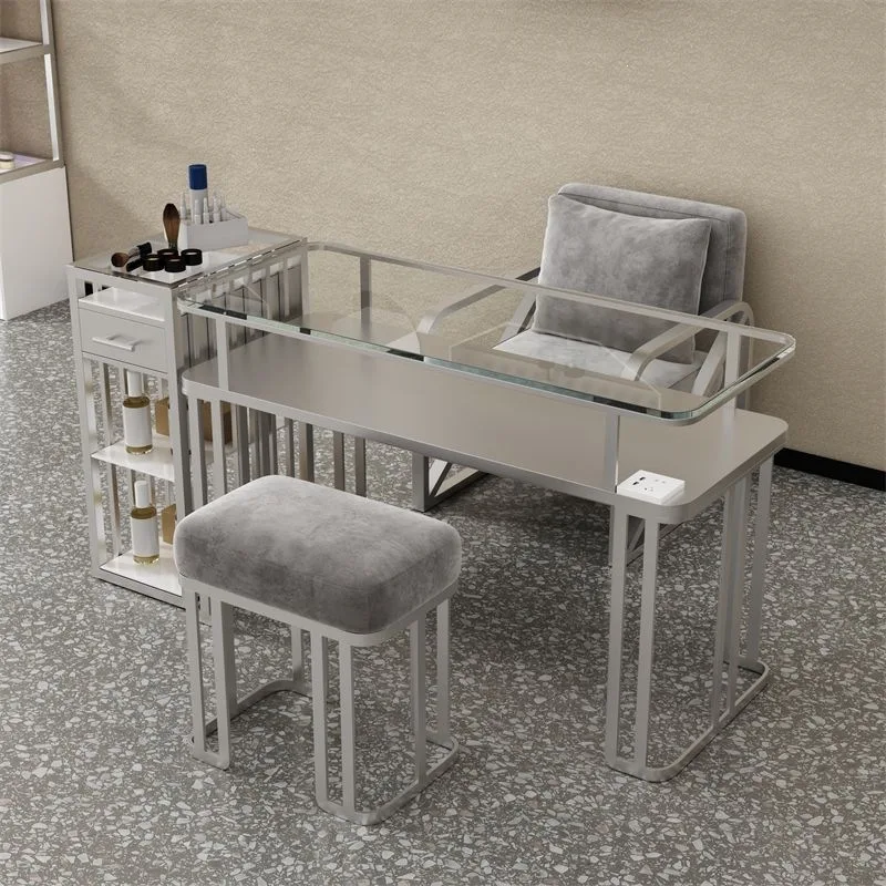 Fashion Internet celebrity manicure table chair set marble simple light luxury glass surface manicure table single double triple