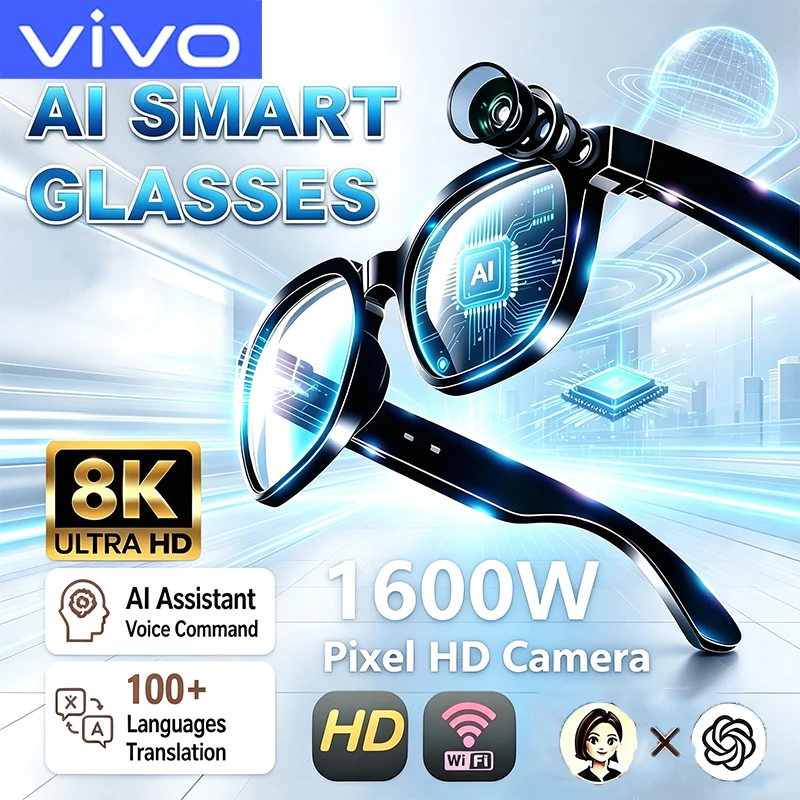 VIVO 100MP Camera 8K HD Smart Glasses Chat GPT 260mAh Battery Bluetooth Call Voice Assistant Control Smart Glasses for Men