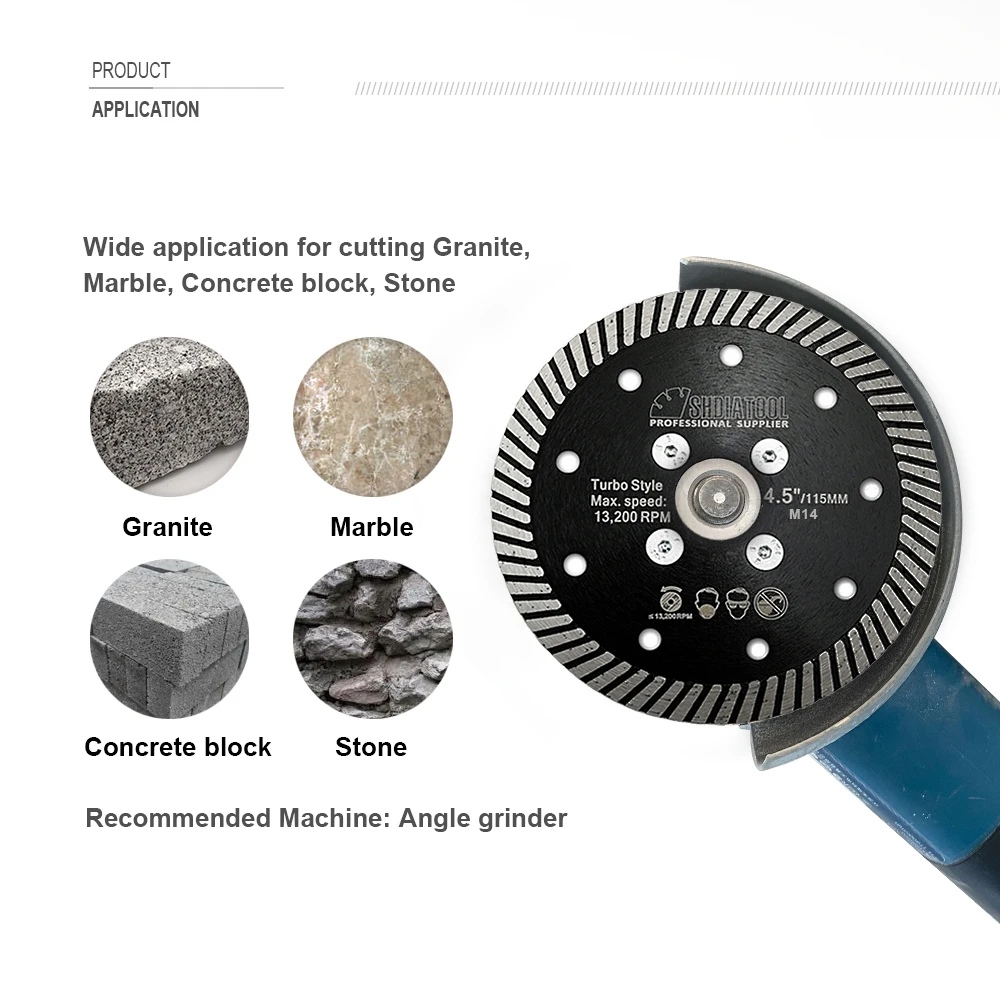 Shdiatool 2 peças 105/115/125mm diamante estreito turbo lâmina de serra m14 flange disco de corte granito mármore concreto alvenaria placa de corte