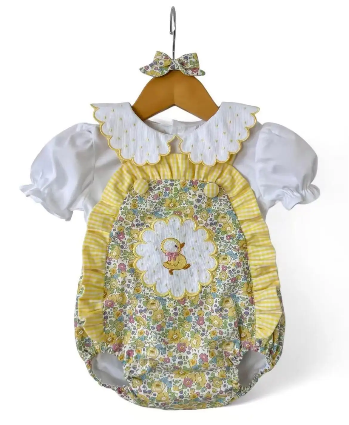 0-6Y Baby Girl Summer Yellow Floral Duck Embroidery Outfit Suit for Birthday Photography Party Holiday Casual B451