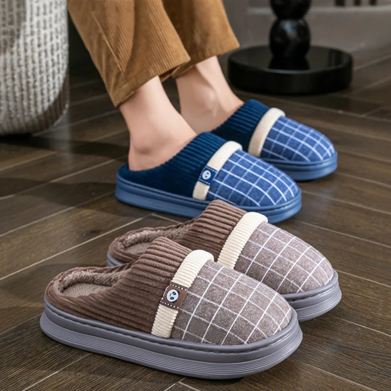 

Big Size 50 51 Men Slippers Warm Winter Slippers Indoor Home Slippers Soft Women Slides Couples Bedroom Plush Platform Flats
