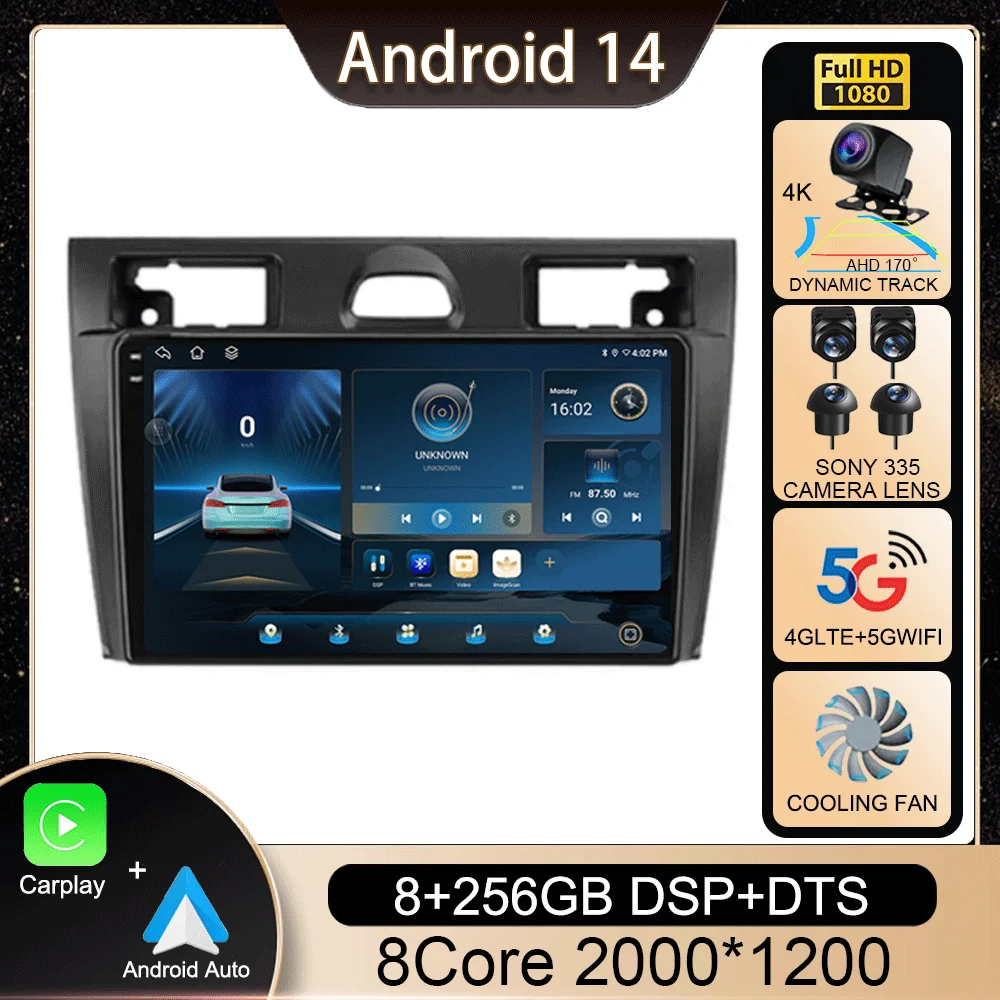 

Android 14 Carplay Auto Car Radio For Ford Fiesta Mk VI 5 Mk5 2002-2008 Multimedia GPS Navigation Video Player Stereo 2 Din DVD