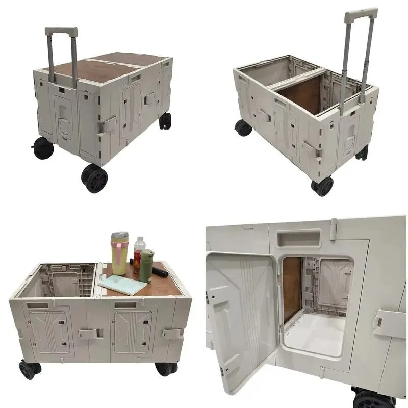 Large Foldable Multipurpose Trolley with Two Layer Storage Box and Retractable Handle for Picnic Food Truck Factory Direct