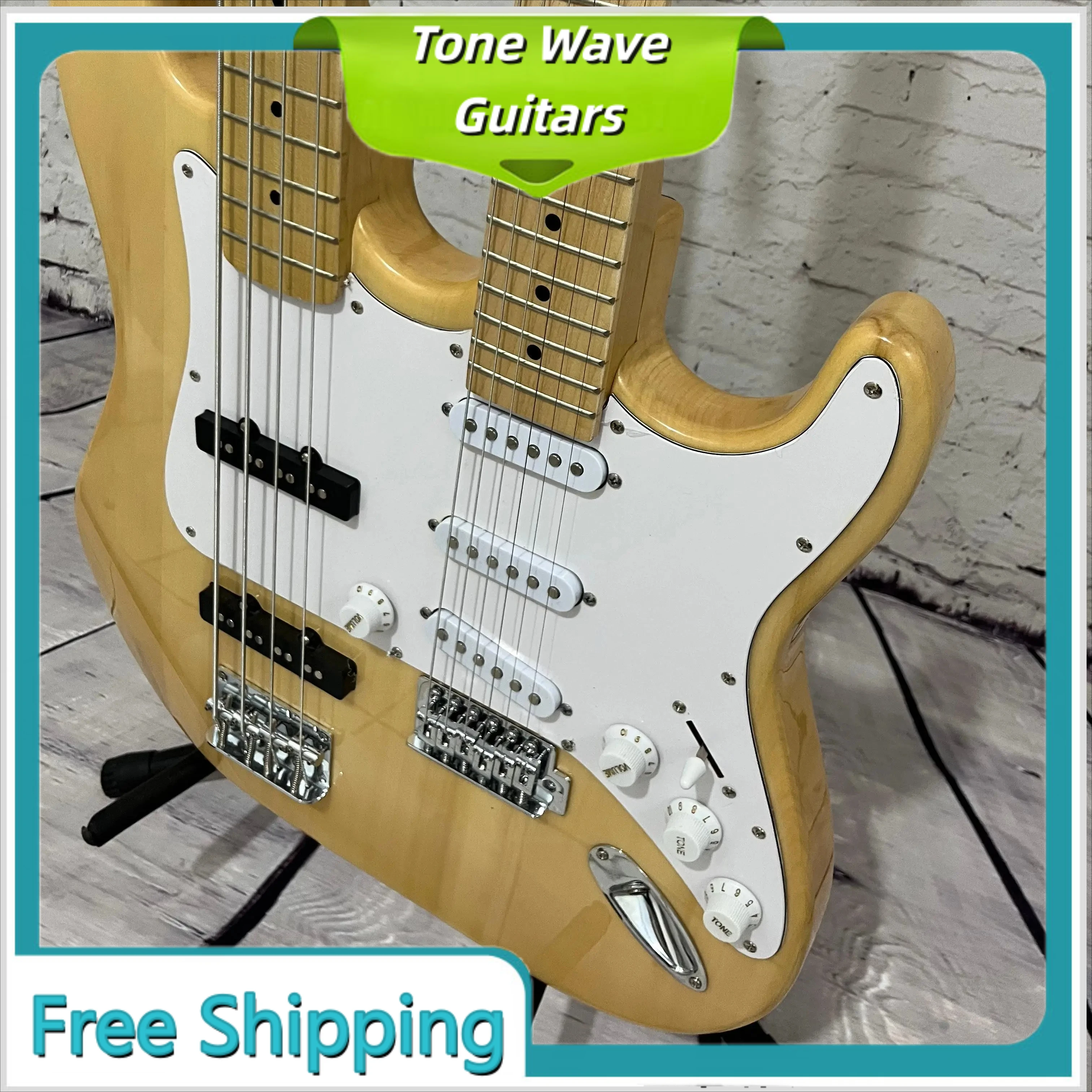 

6+4 String Electric Guitar Double Head STSS White Protective Board Factory Customized Natural Color SSS Pickups