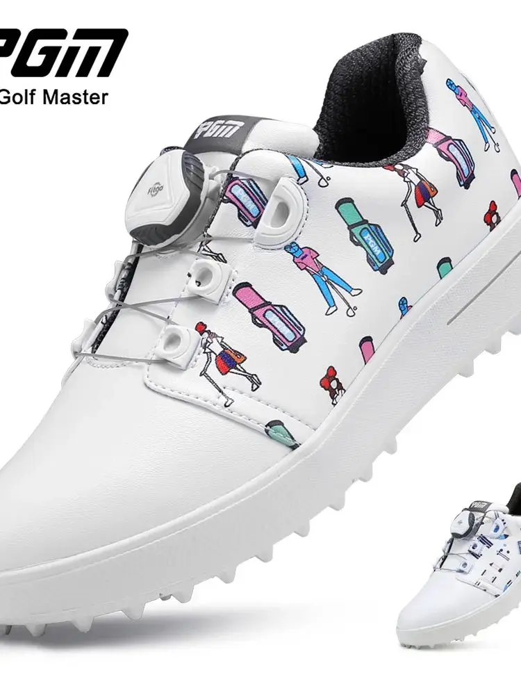 

Детская обувь для гольфа PGM XZ241, шнурки с ручкой, противоскользящая водонепроницаемая детская спортивная обувь с принтом, кроссовки для мальчиков и девочек