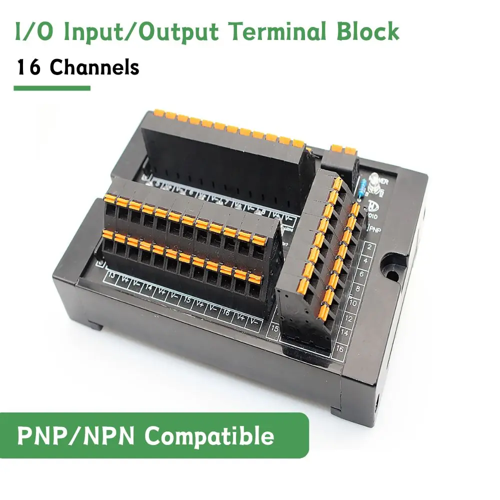 16-Channel I/O Sensor Terminal Block, Pluggable Wiring Box for PNP/NPN Proximity Sensors, Photoelectric Sensors and Industrial A