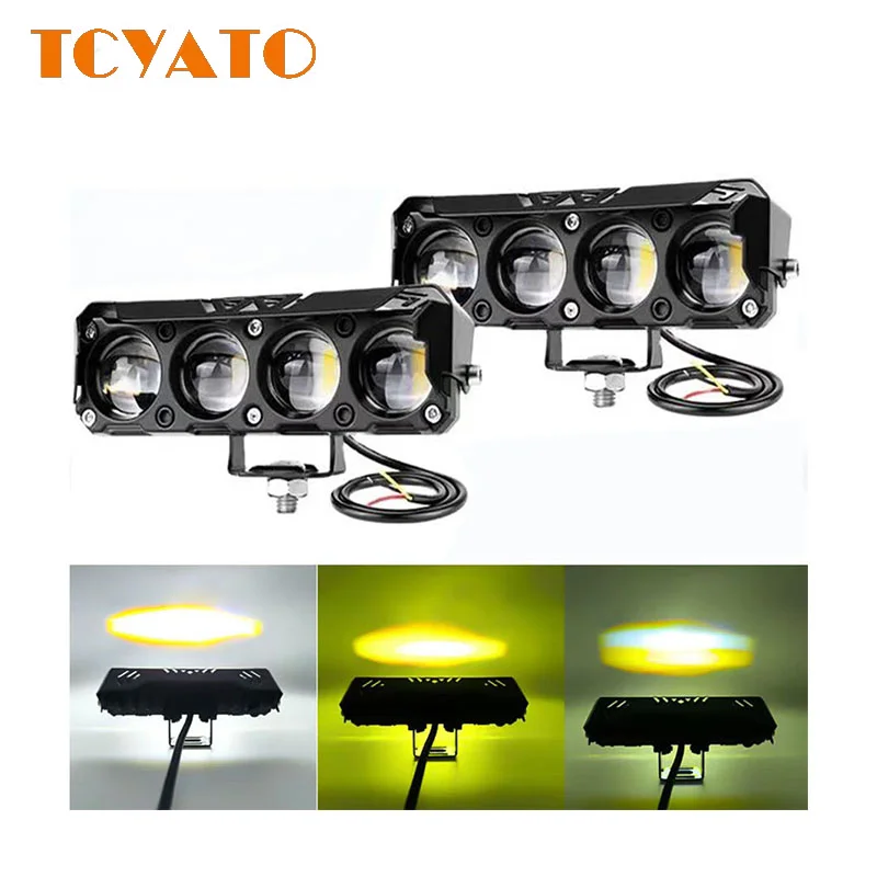 TCYATO 12V Motorcycle 4-eye LED Spotlights Super Bright Two Color Lens Headlight Waterproof Shockproof Retrofit Lamp