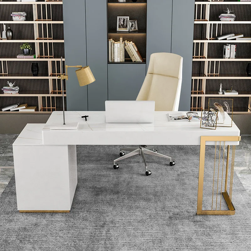 X-S  simple white lacquered desk  light luxury slate computer desk HG