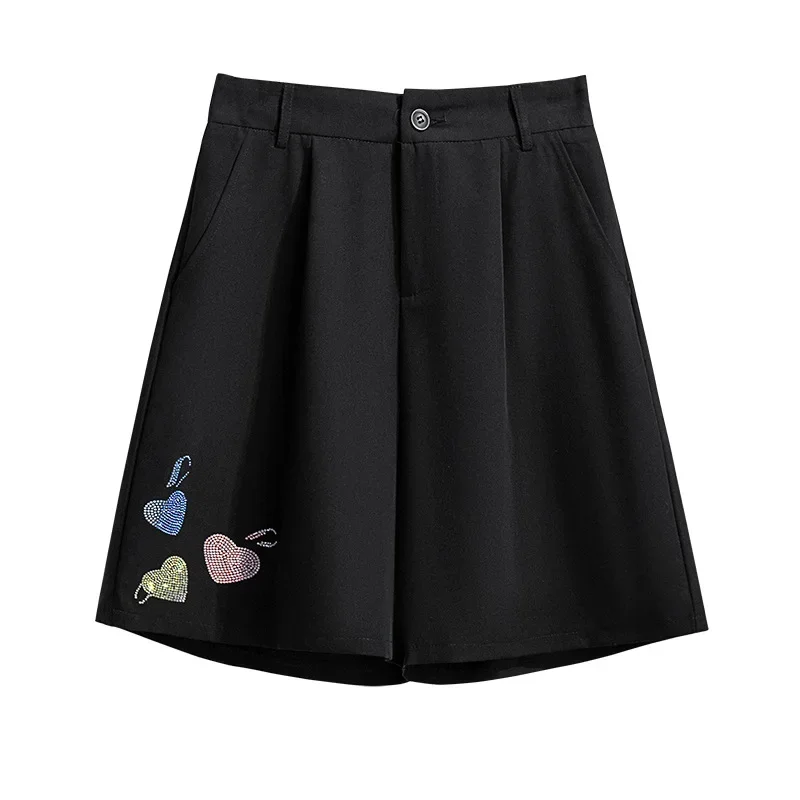 

XL-7XL 150kg Plus Large Size Women Clothing Summer Korean Style Black High Waist Short Pants Loose Show Thin Fat Wide Leg Pants