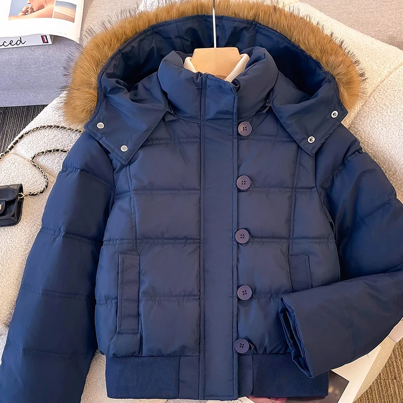 

Однотонная простая куртка в американском стиле, женская зима 2025, новое модное хлопковое пальто, универсальные утолщенные теплые куртки с капюшоном