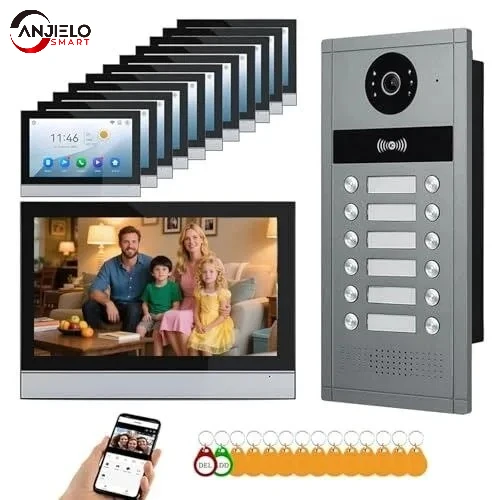 ANJIELO SMART 7" Tuya WiFi Intercom 120°Night Vision RFID Motion Detect 1-Outdoor 6/12/18-Indoor