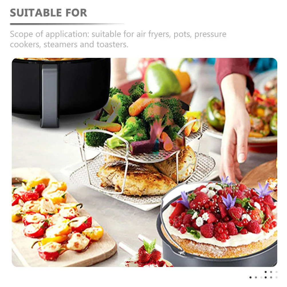 

Stainless Steel Steam Rack Multipurpose Air Fryer Basket Grilling Roasting Cooling Dehydration Mesh Design for Air Fryer Pot