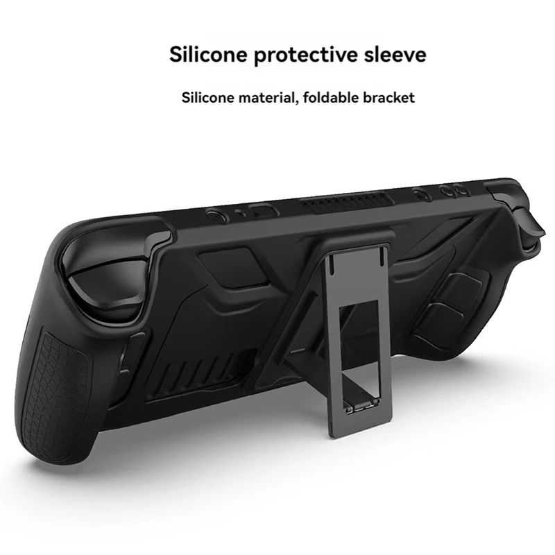 For Steam Deck Protective Case-Anti-Fall,Anti-Slip,Soft Silicone Cover+Folding Stand Game Console Accessories