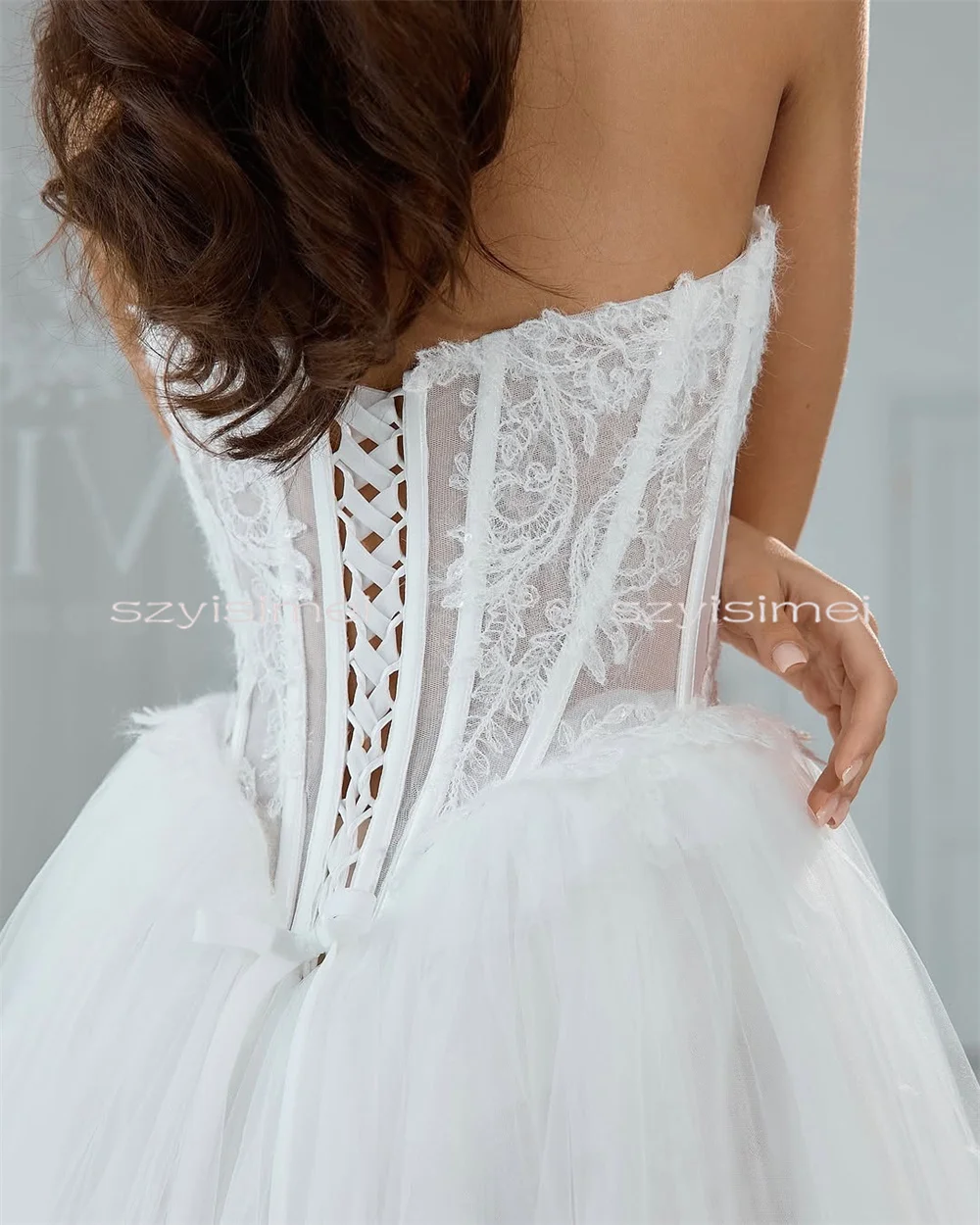 Customized Strapless Tull Wedding Dress Sleeveless A-line Backless Corset Bridal Dresses For Wedding vestidos de novia