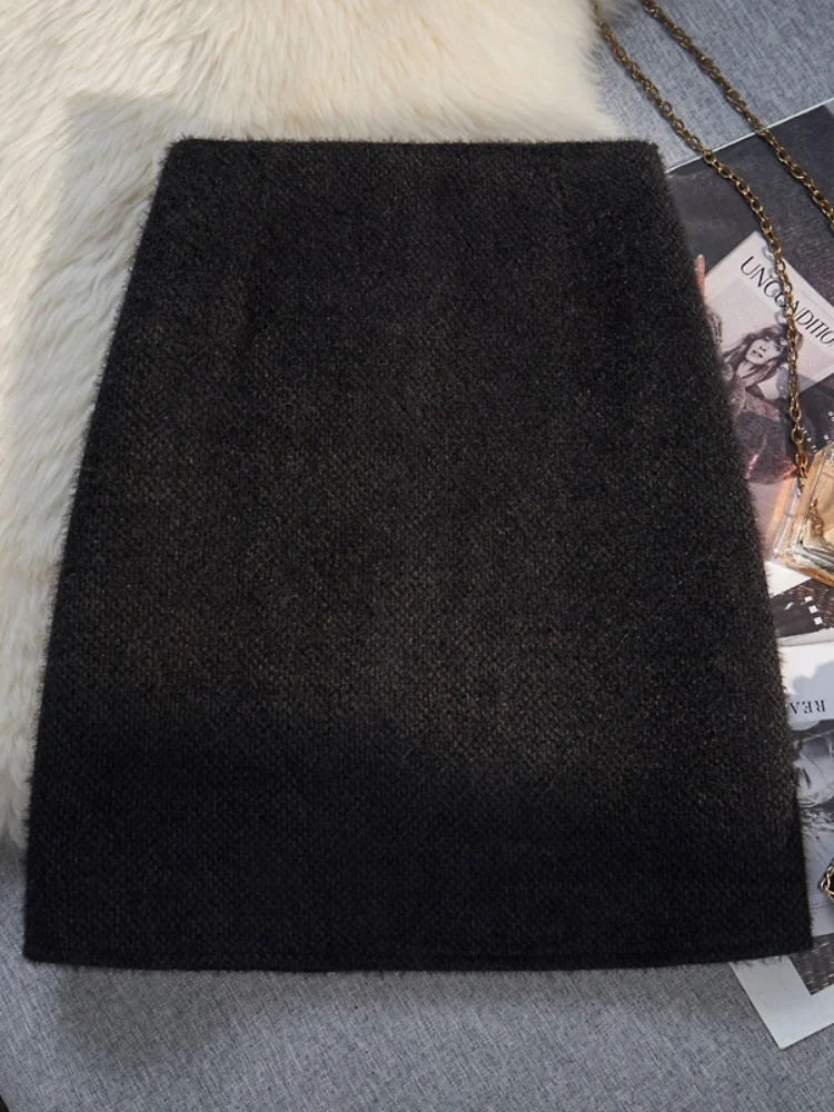 SMTHMA تنورة صوفية للنساء جديد الخريف الشتاء عطر صغير نمط التخسيس ألف خط تنورة قصيرة #6