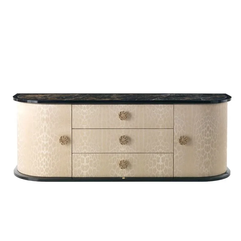 American light luxury dining side cabinet household living room against the wall, solid wood printing storage cabinet behind