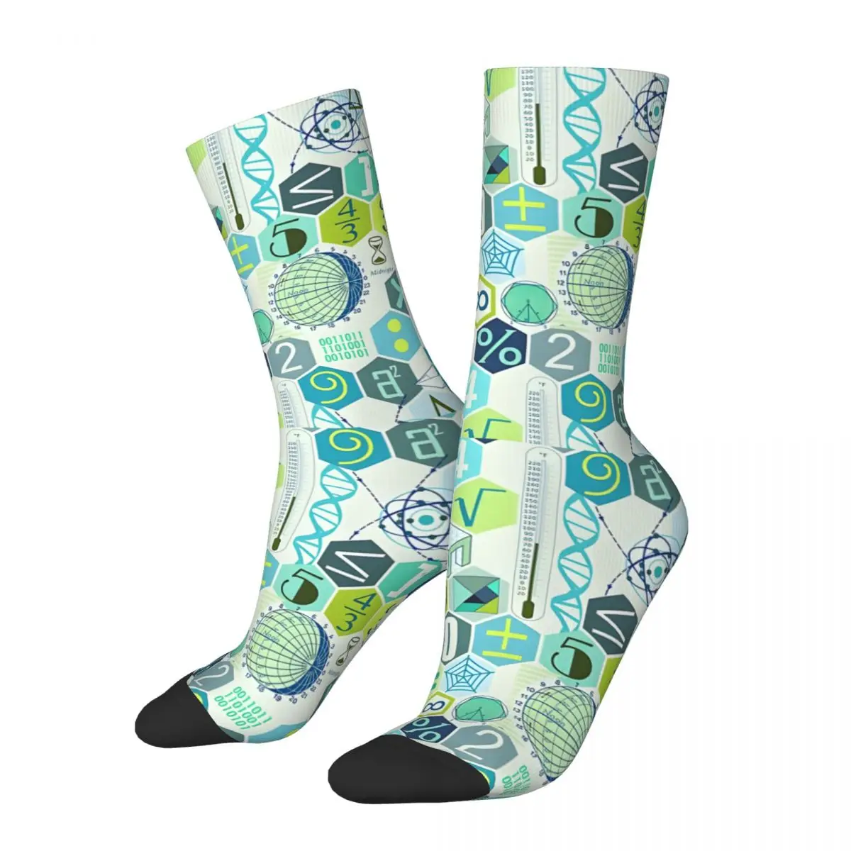 Funny Men's Socks Math In Color Aqua Green Vintage Street Style Crazy Crew Sock Gift Pattern Printed