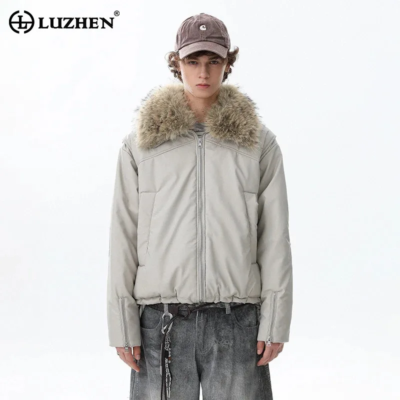 

LUZHEN оригинальное высококачественное стеганое пальто из искусственного меха с воротником, мужская зимняя мода 2025 года, красивая теплая куртка-парка, мужская одежда JY5033