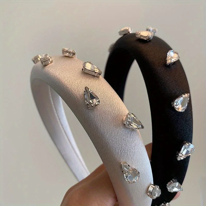 

Elegant French Headband Rhinestone Design Wide Soft Sponge Non-Slip for Women Girls Special Occasions Headwear Accessories
