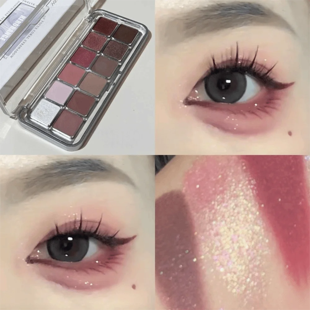 New 12 Color Pink Eyeshadow Palette Matte Long Lasting Eye Makeup Palette Waterproof Daily Contouring Palette Women Cosmetic