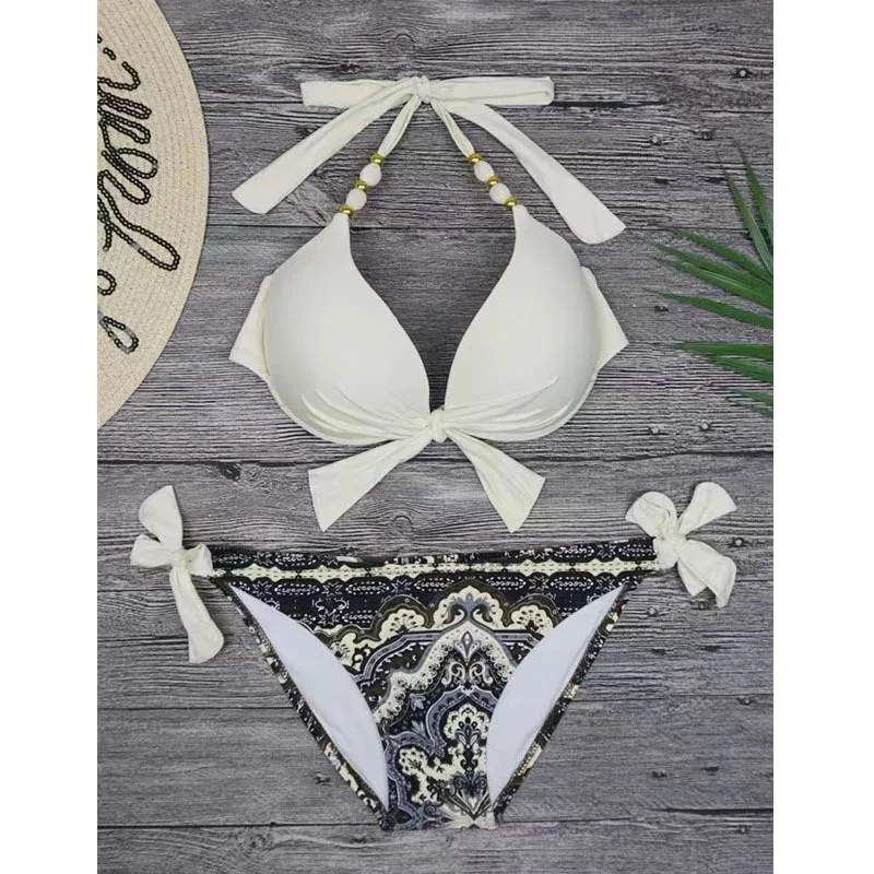 

New printed chain-tie sexy two-piece bikini three-point hot girl swimsuit for women
