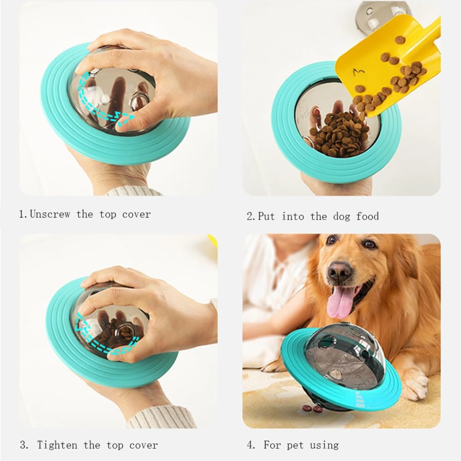 Exciting Blue UFO Flying Saucer Ball Food Dispenser Pet Toy - Engaging Interactive Slow Feeder Dog Puzzle - Stimulating Entertai